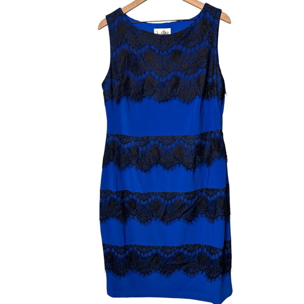 Joseph Ribkoff Cobalt Blue Black Lace Trim Shift Dress